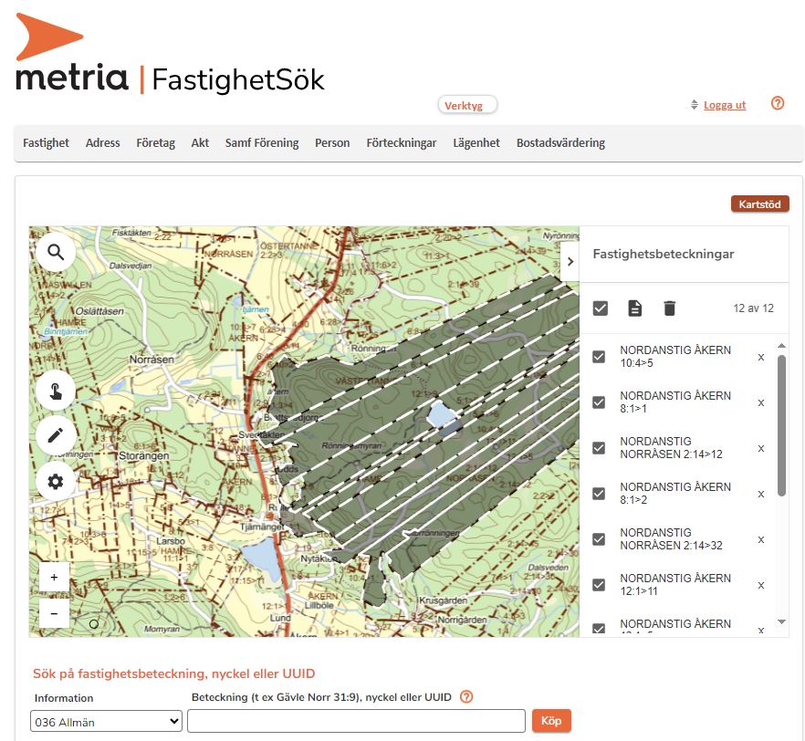 Metria FastighetSök kartstöd premium