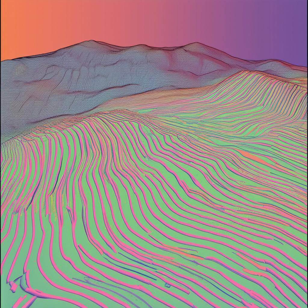 contour lines on a hill 3d in colour