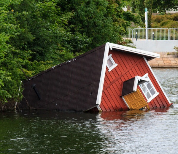 Ett hus vid översvämning i Malmö